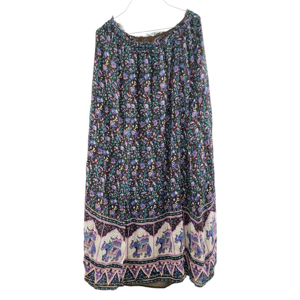 Winter Kate Black Floral Maxi Skirt with Purple & Teal Accents